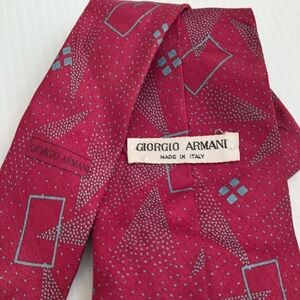 Vintage Giorgio Armani Burgundy Embossed Geometric 100% Silk Tie Made in Italy